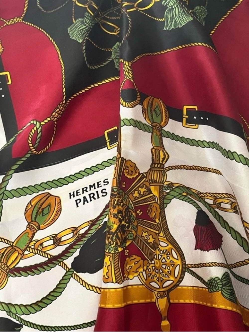 Hermes Silk Scarf in Red, Black, White, Gold - Picture 2 of 5